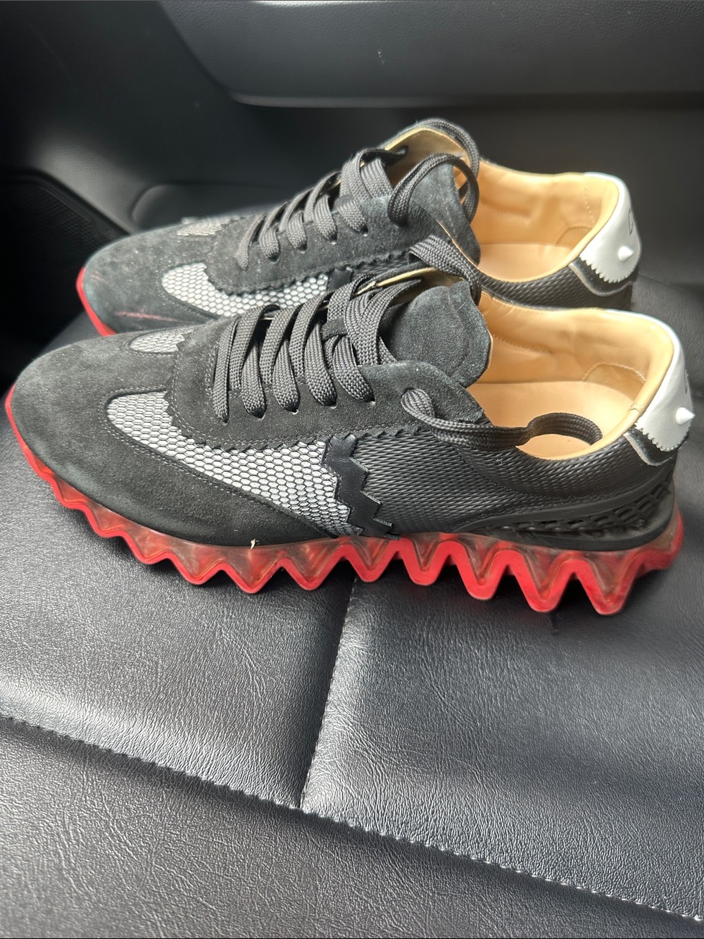 Christian Louboutin Black Suede & Mesh Sneakers with Red Zigzag Sole
